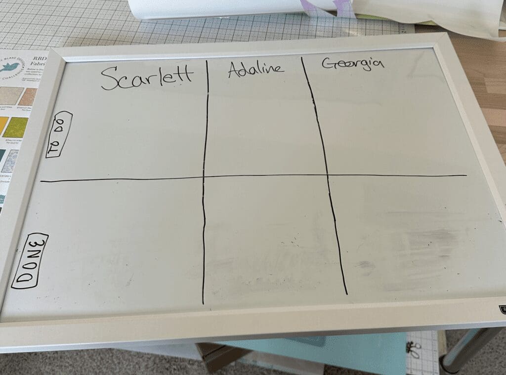 Chore chart design draft on white board